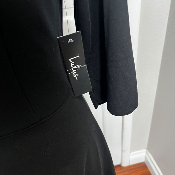 Lulu's Women's S Black Scallop Edge Fit Flare‎ Dress 3/4 Sleeve New With Tags - Picture 2 of 9
